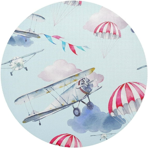Coolnut Airplane and Parachute Round Placemat Set of 4, Non-Slip Heat Resistant & Waterproof Plate Pads for Dinner Table Table Placemats, 15.4 in Home Decor Gifts