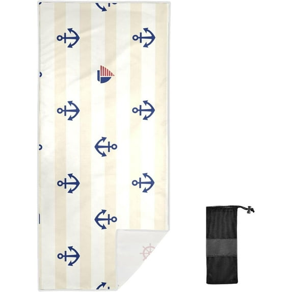 Coolnut Anchor Beach Towel, Sand Free Super Absorbent Oversized Travel Towel with Mesh Bag for Beach, Camping, Swimming, Holiday, 30 x 60 Inch Washcloth Gift