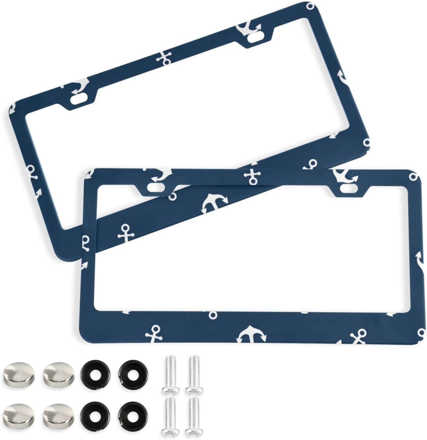 Coolnut Anchor License Plate Frames 2pcs, Aluminum Universal Car License Plate Holder with Round