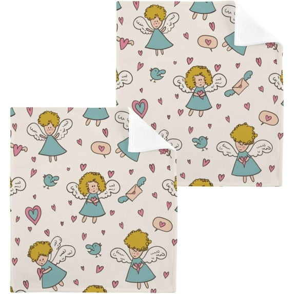 Coolnut Angels Pattern Wash Cloth Set of 4, 12 x 12 Inch Cotton Baby Washcloths Highly Absorbent and Soft Feel Fingertip Towels Face Towels for Bathroom, Gym, Spa Washcloth Gift