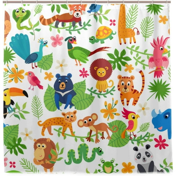 Coolnut Animal in Jungle Bath Shower Curtain Liners 72"x72", Polyester Waterproof Bath Curtains with Hooks for Bathroom Decoration