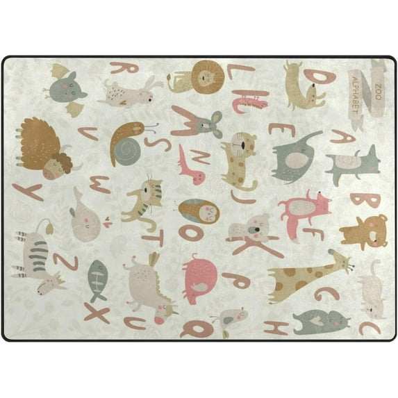 Coolnut Animals Zoo Alphabet Non Slip Area Rugs, Floor Mats for Living Room Bedroom Kids Room Entrance Home Decoration, 63"x 48"