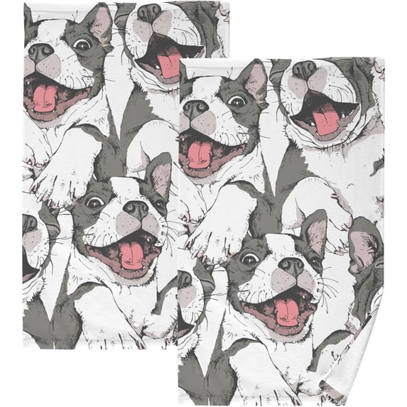 Coolnut Anime Bulldog Patterned Hand Towels 2 PCS, Cotton Bath Towel for Drying Face Hands Body Decorative Water Absorbent Lightweight Towels for Bathroom Ktichen Travel Gym, 16"x28"