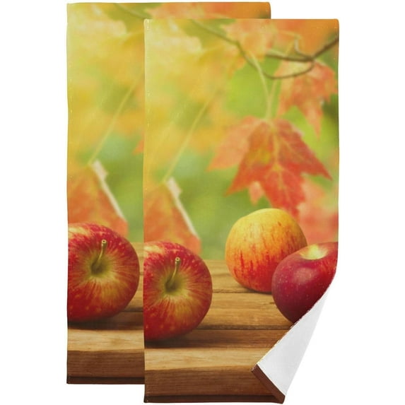Coolnut Apples Wooden Autumn Dish Towels Kitchen Towel 2 PCS, Hand Towels Ultra Soft and Highly Absorbent,Decorative Fingertip Face Towel for Bathroom Hotel, 28.3"x14.4"