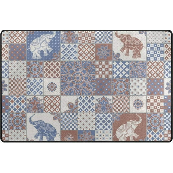 Coolnut Area Rug 60 x 39 inch (5'x 3'3"), Carpet Indian Elephant Patchwork Nursery Rug Floor Mat for Hardwood Floor Entrance Living Room Bedroom