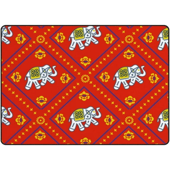 Coolnut Area Rug 60 x 39 inch (5'x 3'3"), Elephant Pattern on Red Nursery Rug Floor Mat Kids Playing Mat for Living Room Bedroom