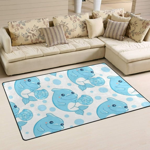 Coolnut Area Rug 60x39 inch, Carpet Kawaii Smiling Baby Dolphin Nursery Rug Floor Mat for Hardwood Floor Entrance Living Room Bedroom