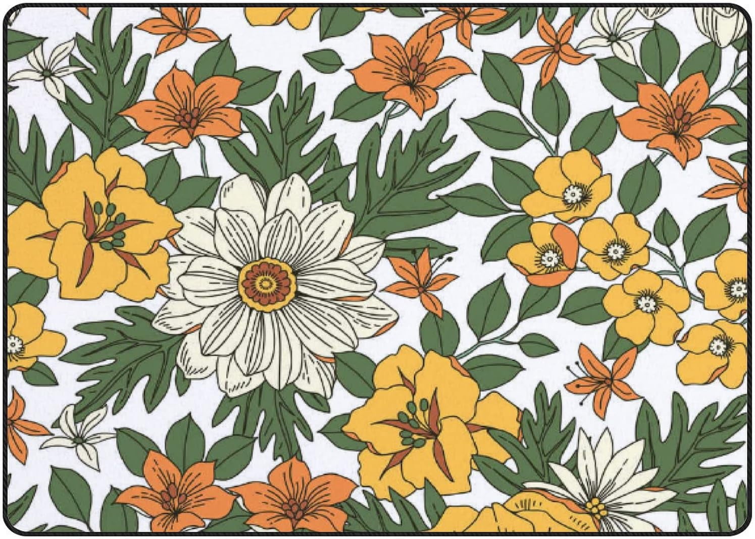 Coolnut Area Rug 60x39 inch, Colorful Flowers on White Background ...