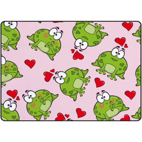 Coolnut Area Rug Sweet Frogs with Hearts Nursery Rug Floor Mat Kids Playing Mat 7' x 5' (80 x 58 in) for Living Room Bedroom