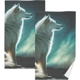 thumbnail image 1 of Coolnut Aurora Wolf Patterned Hand Towels 2 PCS, Cotton Bath Towel for Drying Face Hands Body Decorative Water Absorbent Lightweight Towels for Bathroom Ktichen Travel Gym, 16"x28", 1 of 6