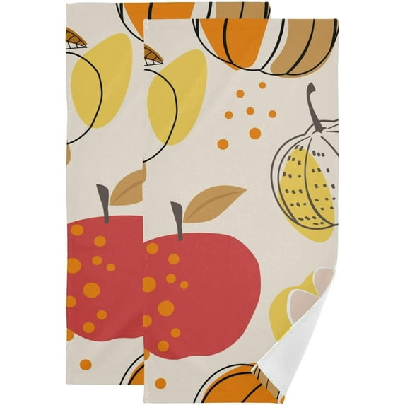 Coolnut Autumn Apples Pumpkins Dish Towels Kitchen Towel 2 PCS,Hand Towels Ultra Soft and Highly Absorbent,Decorative Fingertip Face Towel for Bathroom Hotel, 28.3"x14.4"