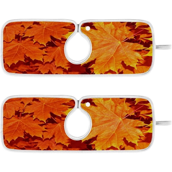 Coolnut Autumn Colorful Leaves Kitchen Sink Splash Guard for Faucet 2 Packs Faucet Absorbent Mats Faucet Handle Drip Catcher for Kitchen, Bathroom,Sink Mat, Dish Drying Mat, 30"x5.5"