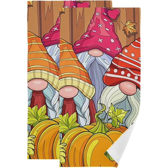 Coolnut Autumn Fall Gnomes Hand Towels 2 PCS, Ultra Soft and Highly Absorbent, Pumpkins Sunflowers Decorative Fingertip Towel for Home, Bathroom, Kitchen, 28.3"x14.4"