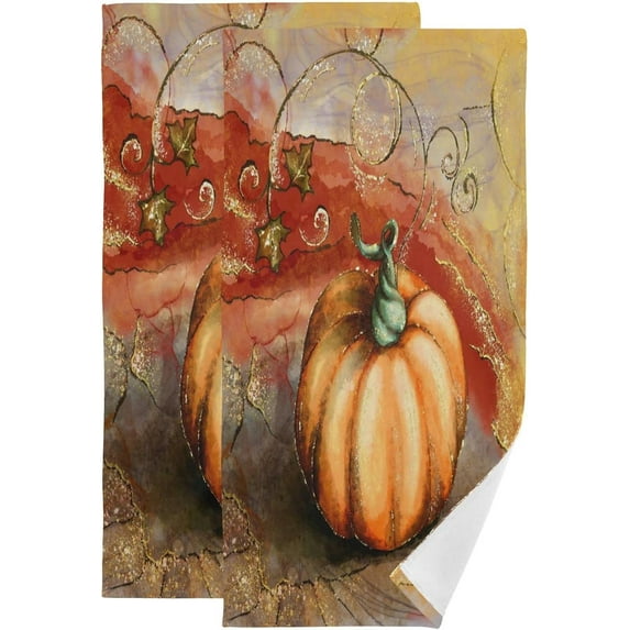 Coolnut Autumn Golden Pumpkin Hand Towels for Bathroom, Fall Thanksgiving Day Kitchen Towel Set of 2 Ultra Soft and Highly Absorbent, Decorative Fingertip Face Bath Towel for Spa & Hotel