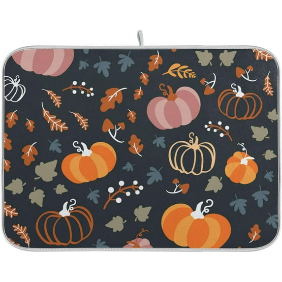 Coolnut Autumn Harvest Pumpkin Dish Drying Mat Absorbent Reversible Drying Pad Dish Drainer Rack Mat for Kitchen Countertops Sinks,24"x18"