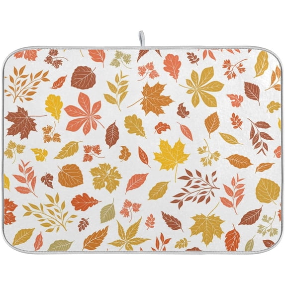 Coolnut Autumn Maple Leaf Dish Drying Mat Absorbent Heat Resistant Reversible Dish Draining Mat for Kitchen Countertops Sinks,24"x18"