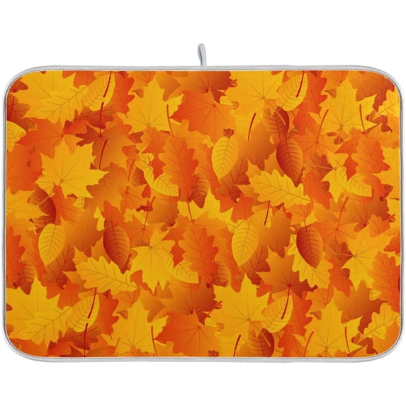 Coolnut Autumn Maple Leaf Dish Drying Mat Absorbent Reversible Drying Pad Dish Drainer Rack Mat for Kitchen Countertops Sinks,16"x18"