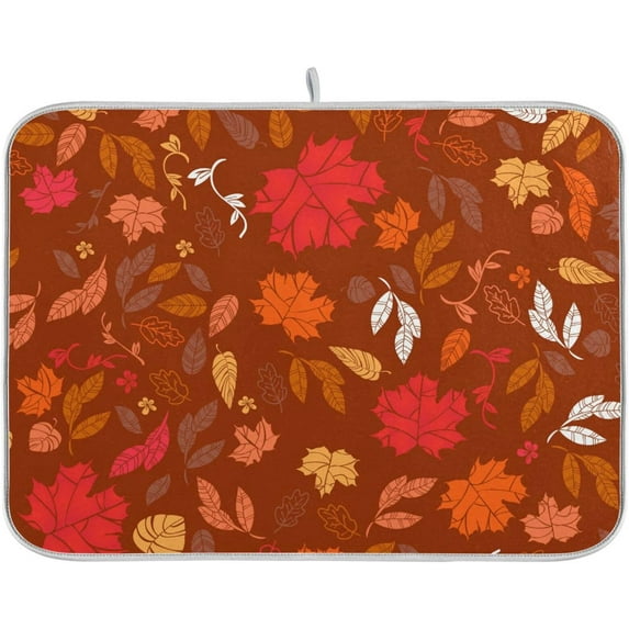 Coolnut Autumn Maple Leaf Dish Drying Mat Absorbent Reversible Drying Pad Dish Drainer Rack Mat for Kitchen Countertops Sinks,16"x18"