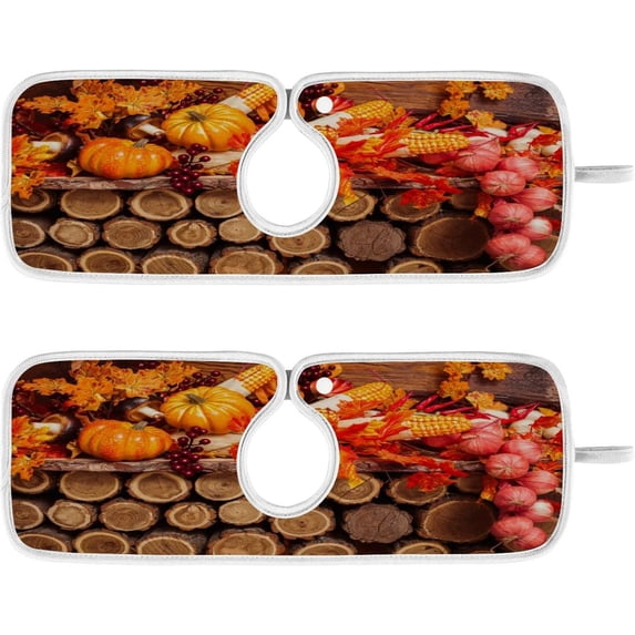 Coolnut Autumn Pumpkin Harvest Kitchen Sink Splash Guard 2 Packs Faucet Absorbent Mats Fall Corn Faucet Handle Drip Catcher Quickly Drying Mat for Kitchen Counter Bathroom, 14.9"x5.5"