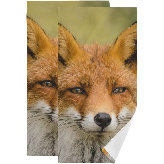 Coolnut Autumn Red Fox Dish Towels Kitchen Towel 2 PCS, Fall Animal Hand Towels Ultra Soft and Highly Absorbent,Decorative Fingertip Face Towel for Bathroom Hotel, 28.3"x14.4"