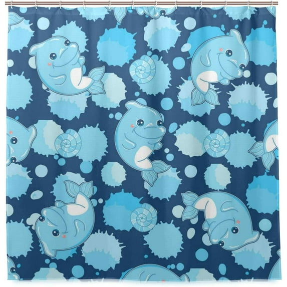 Coolnut Baby Dolphin On Colored Bath Shower Curtain Liners 72x72in Polyester Waterproof Bath Curtains with Hooks