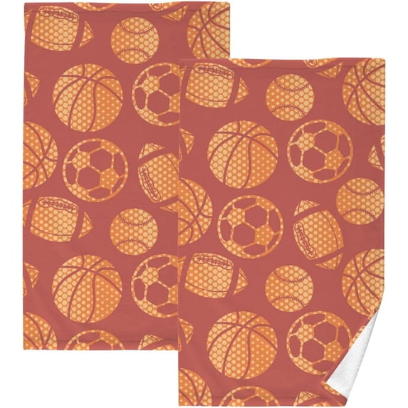 Coolnut Ball Game Silhouette Patterned Hand Towels 2 PCS, Cotton Bath Towel for Drying Face Hands Body Decorative Water Absorbent Lightweight Towels for Bathroom Ktichen Travel Gym, 16"x28"