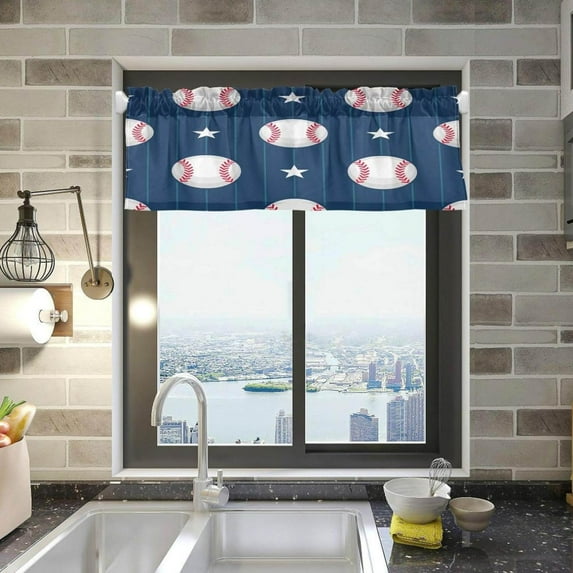 Coolnut Baseball Pattern Windows Valance Curtains, 54x18in Double Layer Short Blackout Window Topper Treatment for Bathroom,Kitchen,Living Room,Cafe Decor,1 Panel