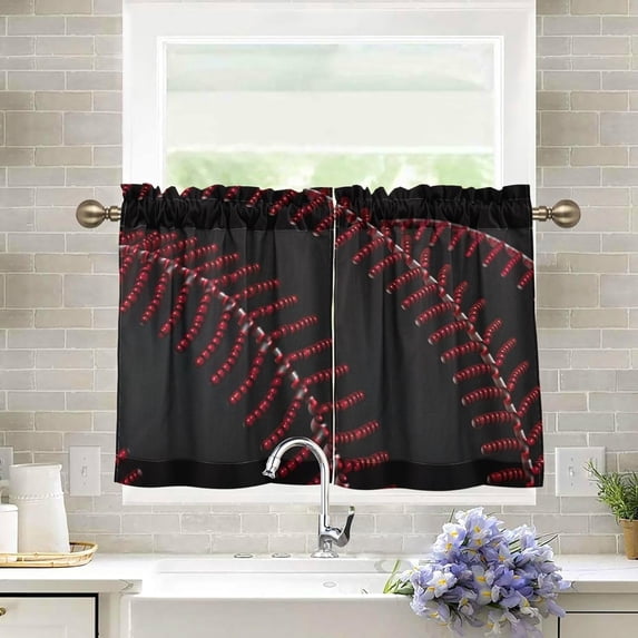 Coolnut Baseball Stripes Half Window Tier Curtains 36 Inch Blackout Thermal Insulating Kitchen Linen Tier Curtains for Kitchen, Bathroom, Cafe Home Decor