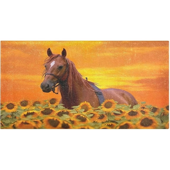 Coolnut Bath Mat, Soft Absorbent Bath Rug, Horse Sunflowers Bath Mats for Bathroom, Living Room Bedroom Home Floor Mat, Bath Mat for Tub Non Slip 20 x 39 Inch Home Decor