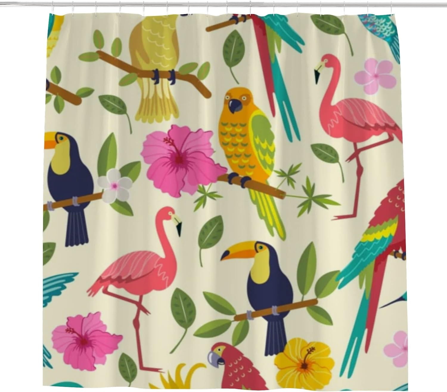 Coolnut Bath Shower Curtain Liners 72"x72", Macaw Toucan Flamingo