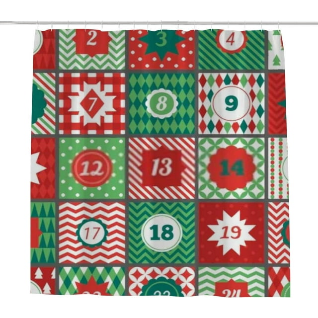Coolnut Bath Shower Curtain Liners Christmas Advent Calendar 60x72in Polyester Waterproof with 12 Curtain Hooks Bathroom Accessories Decoration