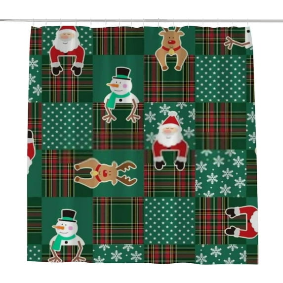 Coolnut Bath Shower Curtain Liners Christmas Colorful Checker 60x72in Polyester Waterproof with 12 Curtain Hooks Bathroom Accessories Decoration