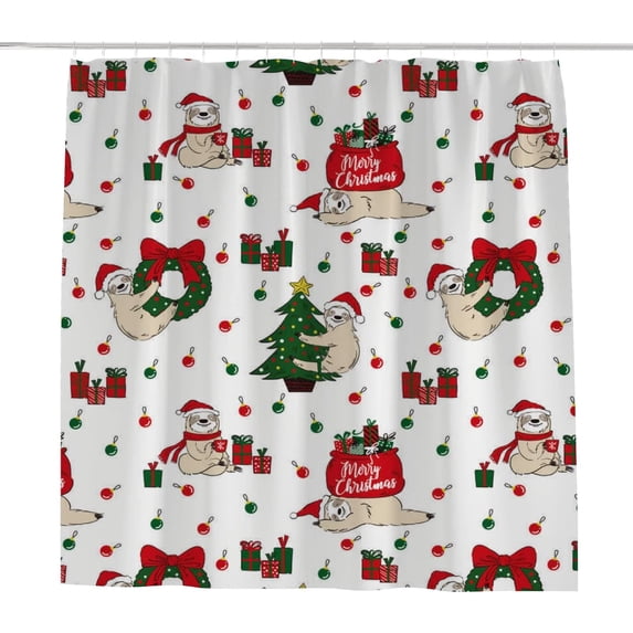 Coolnut Bath Shower Curtain Liners Christmas Sloth with Presents 60x72in Polyester Waterproof with 12 Curtain Hooks
