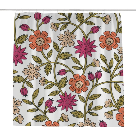 Coolnut Bath Shower Curtain Liners Colorful Floral Pattern with Flowers and Leaves 66x72in Polyester Waterproof with 12 Curtain Hooks