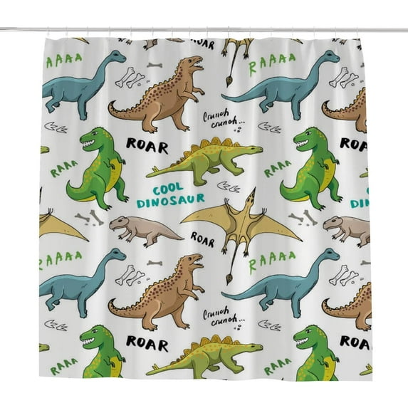 Coolnut Bath Shower Curtain Liners Dinosaurs Doodles on White 60x72in Polyester Waterproof with 12 Curtain Hooks Bathroom Accessories Decoration