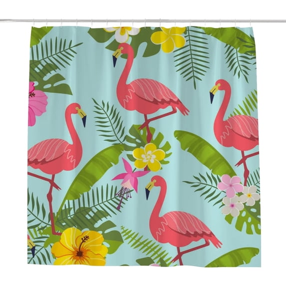 Coolnut Bath Shower Curtain Liners Flamingo Tropical Leaves and Flowers 72x72in Polyester Waterproof with 12 Curtain Hooks