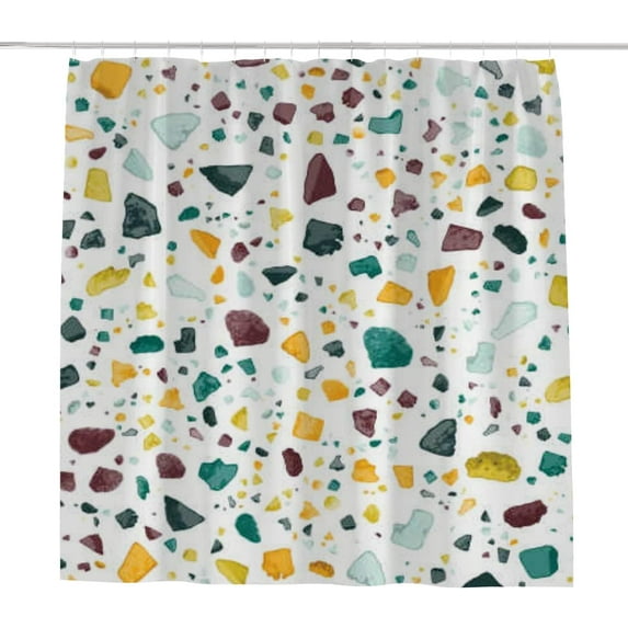 Coolnut Bath Shower Curtain Liners Multicolored Rocks On White 72x72in Polyester Waterproof with 12 Curtain Hooks
