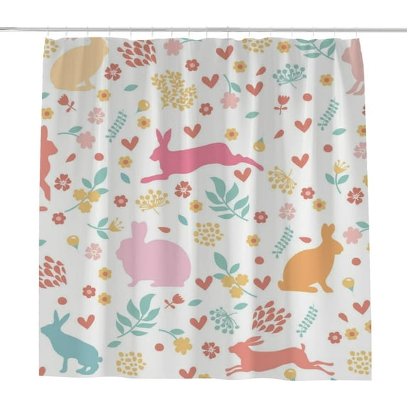 Coolnut Bath Shower Curtain Liners Rabbits in Hearts and Flowers 60x72in Polyester Waterproof with 12 Curtain Hooks Bathroom Accessories Decoration