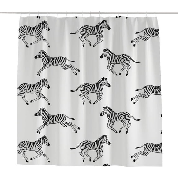 Coolnut Bath Shower Curtain Liners Running Zebras 72x72in Polyester Waterproof with 12 Curtain Hooks