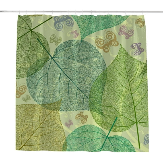 Coolnut Bath Shower Curtain Liners Spring Leaf with Butterflies 60x72in Polyester Waterproof with 12 Curtain Hooks
