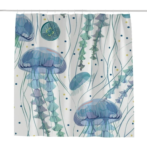 Coolnut Bath Shower Curtain Liners Transparent Jellyfish 60x72in Polyester Waterproof with 12 Curtain Hooks
