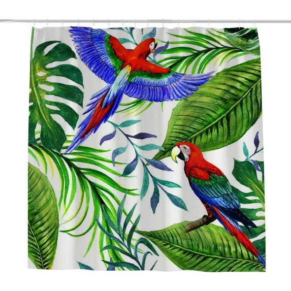 Coolnut Bath Shower Curtain Liners Tropical Leaves and Birds 60x72in Polyester Waterproof with 12 Curtain Hooks Bathroom Accessories Decoration