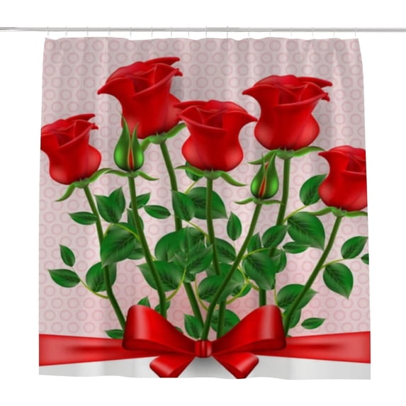 Coolnut Bath Shower Curtain Liners Valentine's Day Beautiful Roses 66x72in Polyester Waterproof with 12 Curtain Hooks