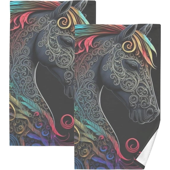 Coolnut Bathroom Hand Towels 2 Pcs Unicorn Tribal Print, Cotton Bath Towels Lightweight Quickdry for Bathroom Ktichen Travel Gym, 16"×28"