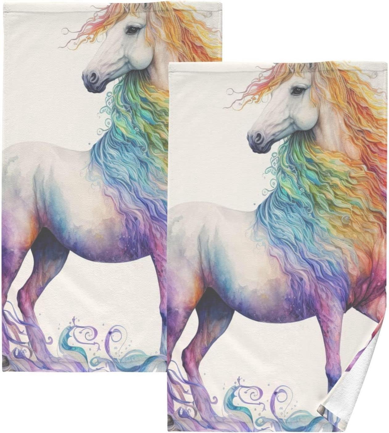 Coolnut Bathroom Hand Towels Set of 2 Rainbow Unicorn Print, Cotton ...