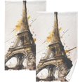 thumbnail image 1 of Coolnut Bathroom Hand Towels Set of 2 Watercolor Eiffel Tower Print, Cotton Bath Towels Thin Water Absorbent Lightweight Quickdry for Bathroom Ktichen Travel Gym, 16"×28", 1 of 6