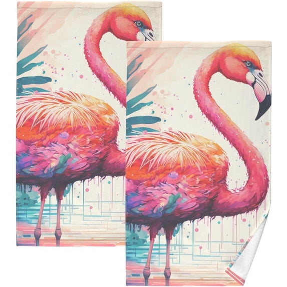 Coolnut Bathroom Hand Towels Set of 2 Watercolor Flamingo Painting Print, Cotton Bath Towels Thin Water Absorbent Lightweight Quickdry for Bathroom Ktichen Travel Gym, 16"×28"