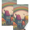 thumbnail image 1 of Coolnut Bathroom Hand Towels Set of 2-Cartoon Cute Houses, Cotton Bath Towels Lightweight Quickdry for Bathroom Ktichen Travel Gym, 16"×28", 1 of 6