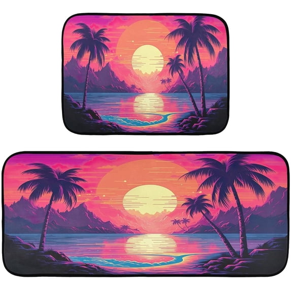 Coolnut Beach Sunset 2 Pieces Kitchen Rugs and Mats Sets,Non Slip Absorbent Floor Mat for Kitchen, Floor Home, Office, Sink, Laundry Home Decor