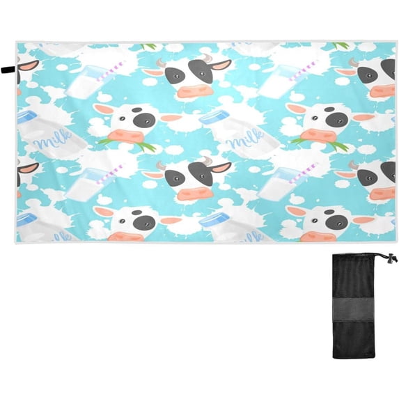 Coolnut Beach Towels Cartoon Cows Camping Towels Milk Bottle Sand Free Beach Towel, 30"x60" Large Beach Towels Quick Dry Bath Travel Towels Pool Yoga Beach Mat for Men Women